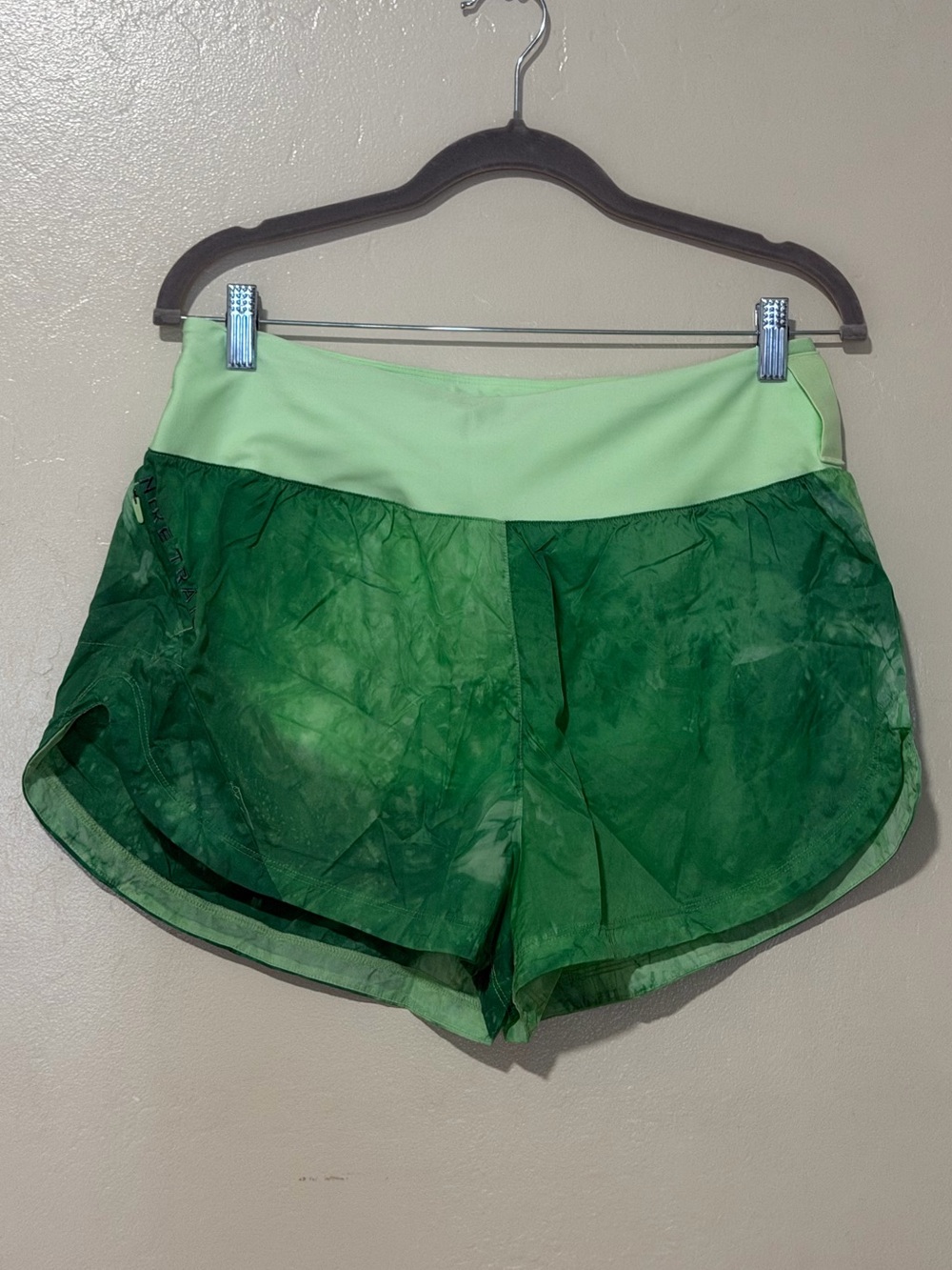 Nike Women’s Green Tie-Dye Athletic Shorts with Light Green Waistband